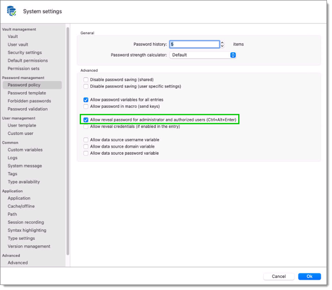 Adminstration – System settings – Password Policy