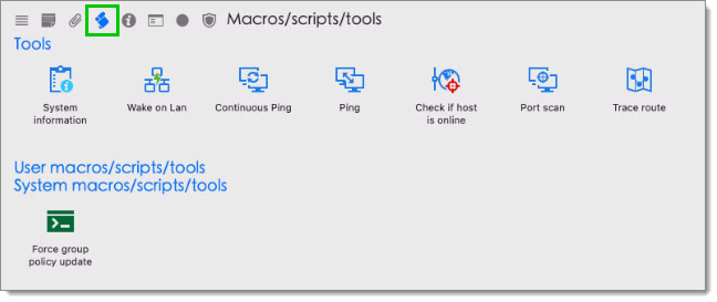 Onglets du tableau de bord – Macros/Scripts/Outils