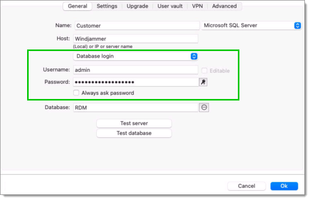 Fill the Username and password fields