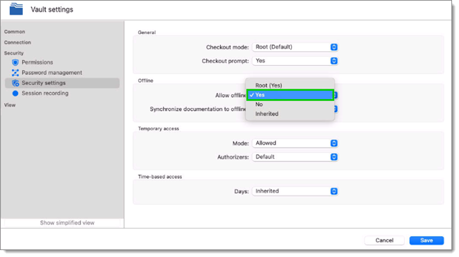 Administration – Vault Settings – Security Settings