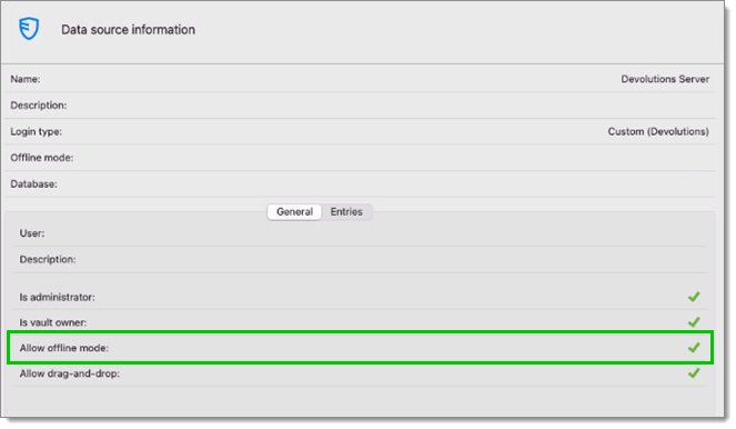 File – My Data Source Information – Offline mode