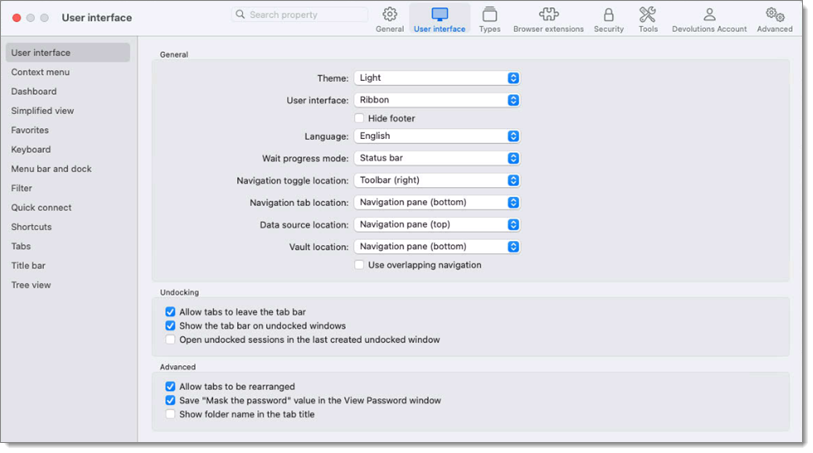 File – Settings – User interface