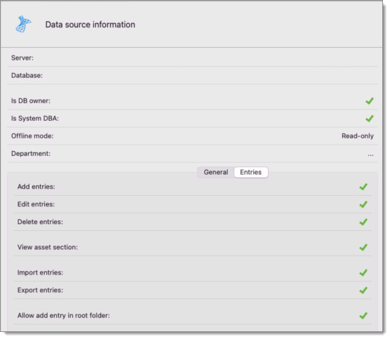 My data source information - Entries tab