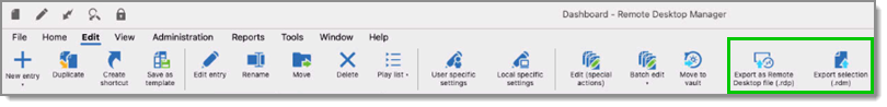 Edit ribbon - Export options
