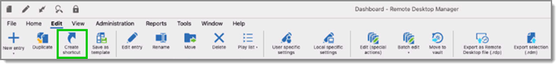 Edit menu - Create Shortcut