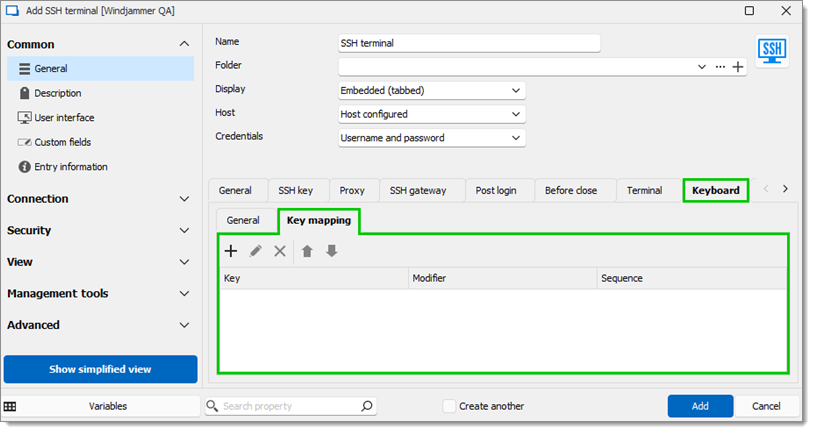 Clavier – Sous-onglet Mappage des touches