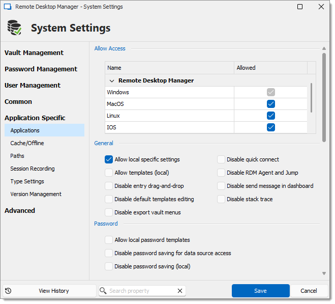 Administration – System settings – Application specific – Applications