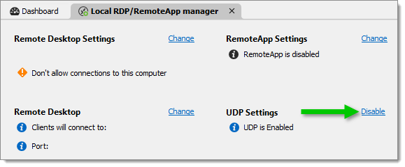 Disable UDP settings