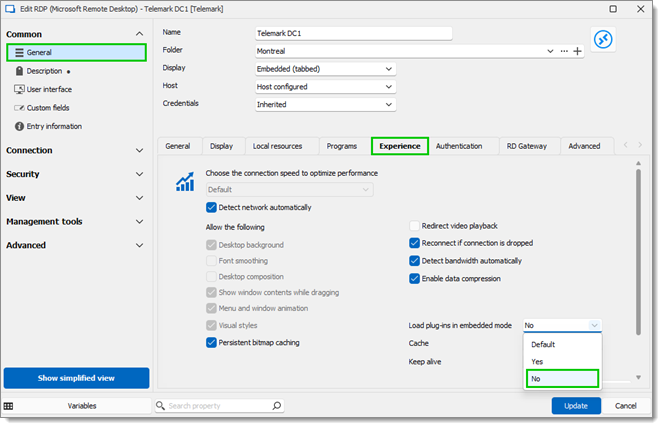 General – Experience – Load plug-ins in embedded mode