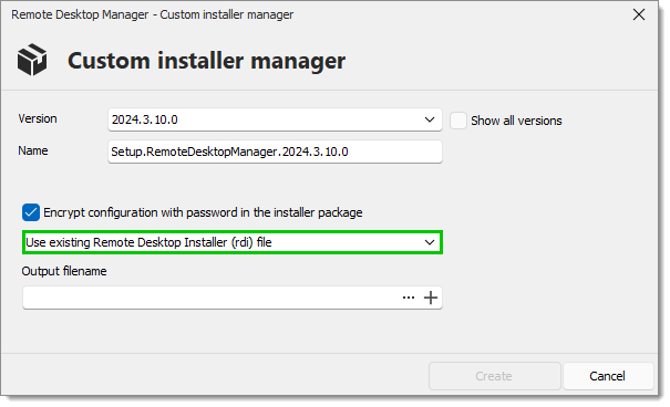 Use existing Remote Desktop Installer (rdi) file