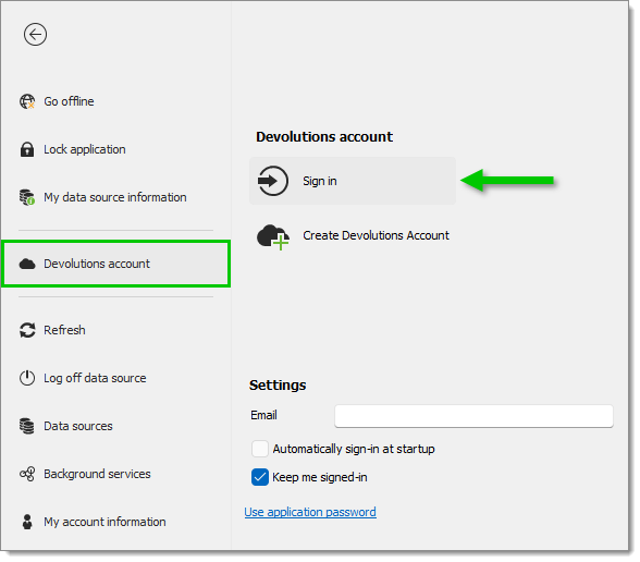 File – Devolutions account – Sign-in