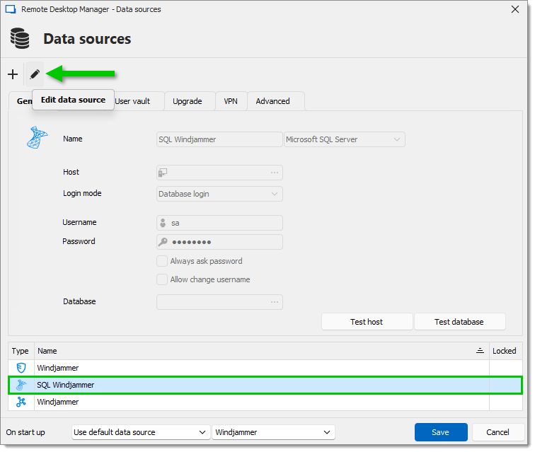 File – Data sources – Edit data source