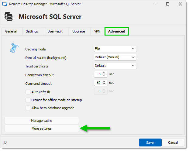 Advanced – More settings