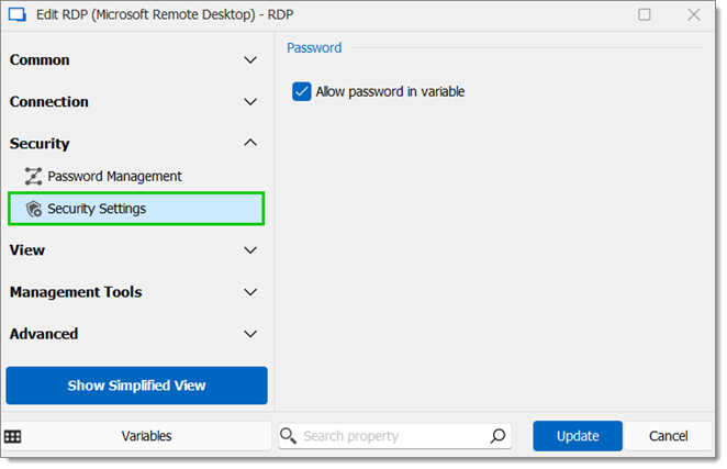 Allow Password in Variable