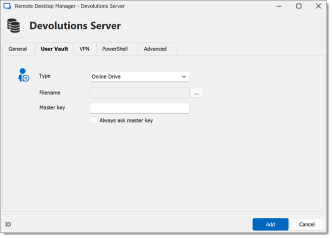 Devolutions Server – source de données Coffre d'utilisateur