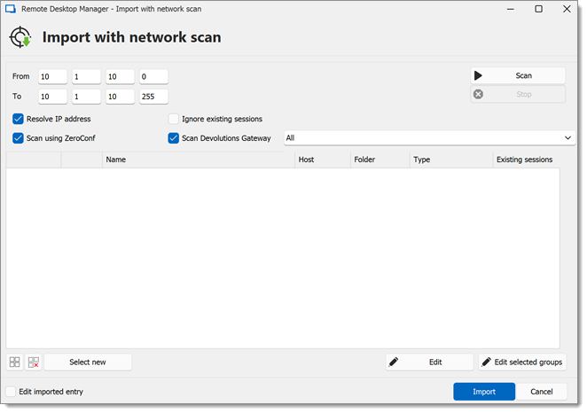 Import with network scan