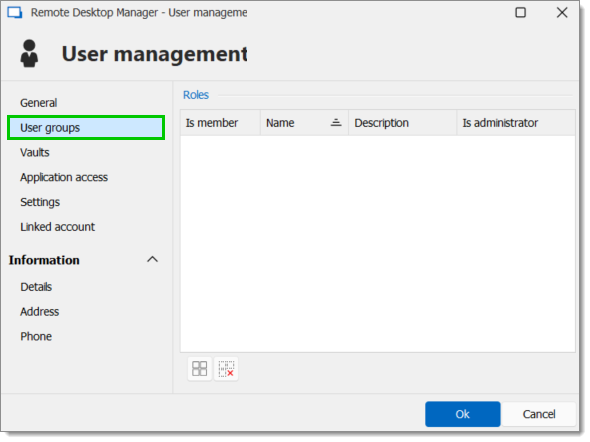 User management – User groups