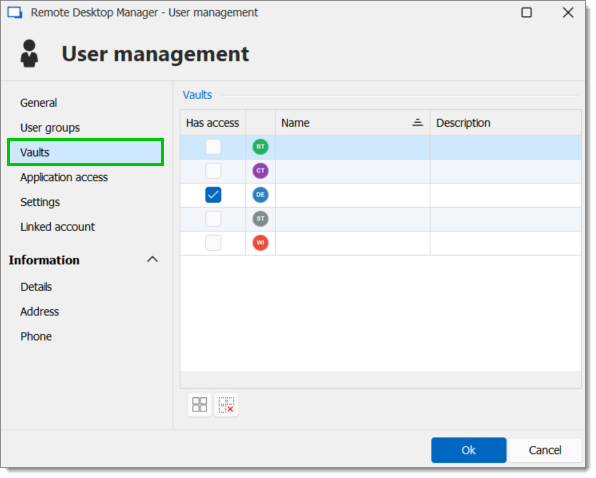 User management – Vaults