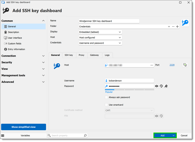 Dashboard configuration