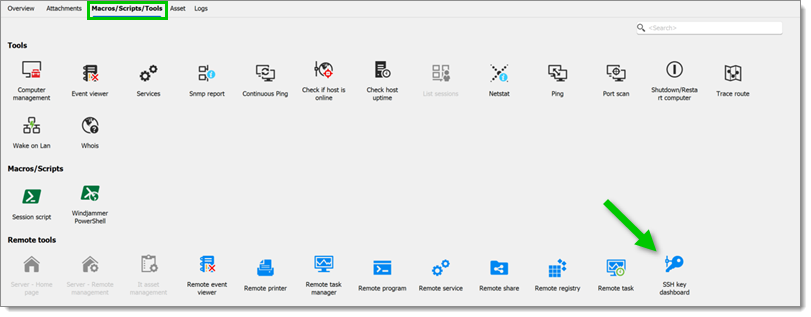 SSH key dashboard as a remote tool option