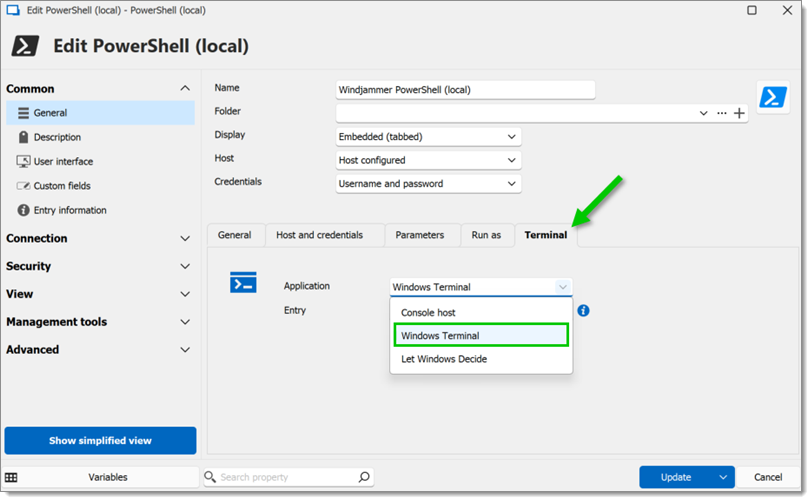 Choosing Windows Terminal application mode