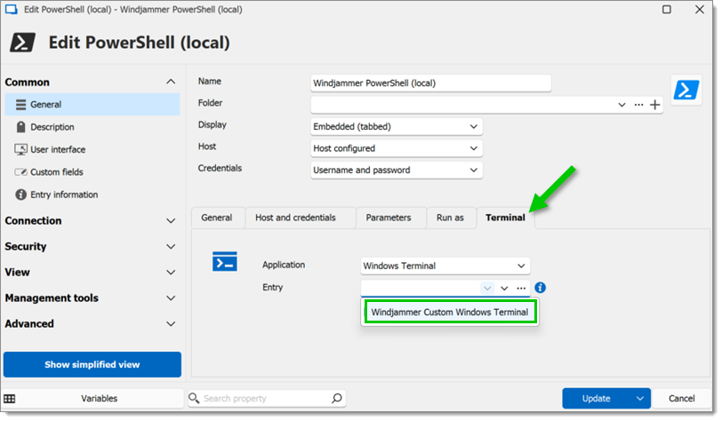 Linking a Windows Terminal entry to a PowerShell session entry