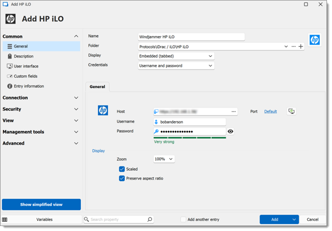 HP iLO entry creation