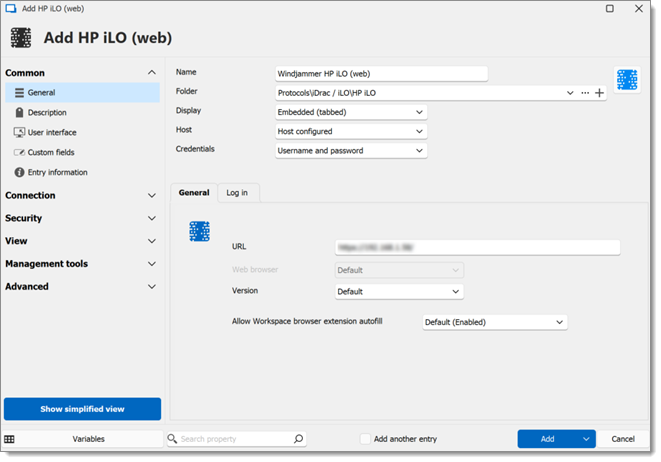 HP iLO (web) entry creation