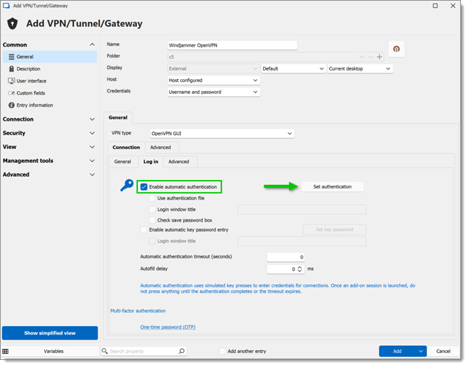 Enable automatic authentication