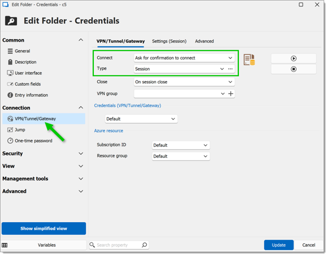 Configure Connect and Type settings