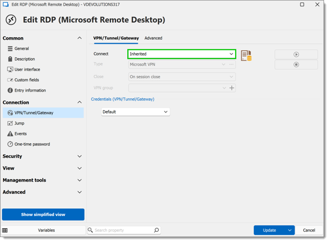 Set Connect setting to Inherited