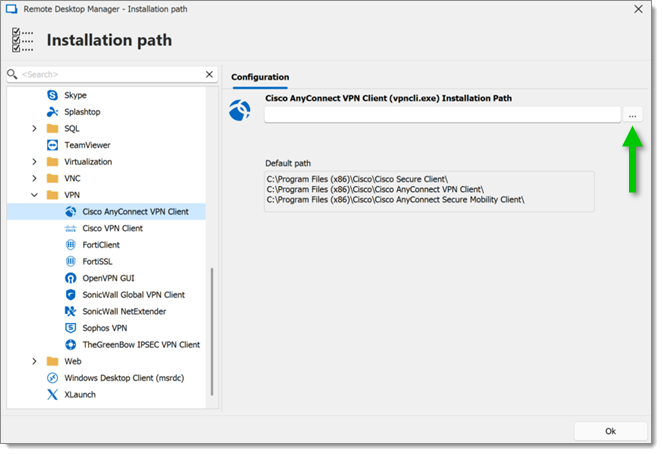 Set Cisco AnyConnect VPN Client installation path