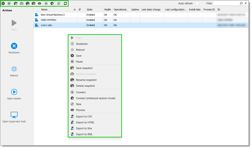 The dashboard and its many options once launched