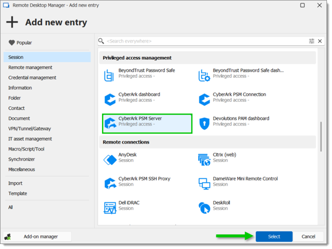 Creating a CyberArk PSM Server entry