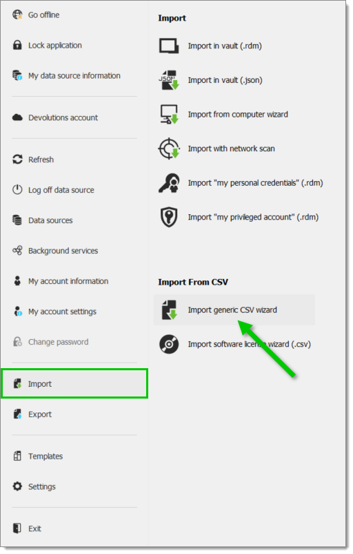 File – Import – Import generic CSV wizard