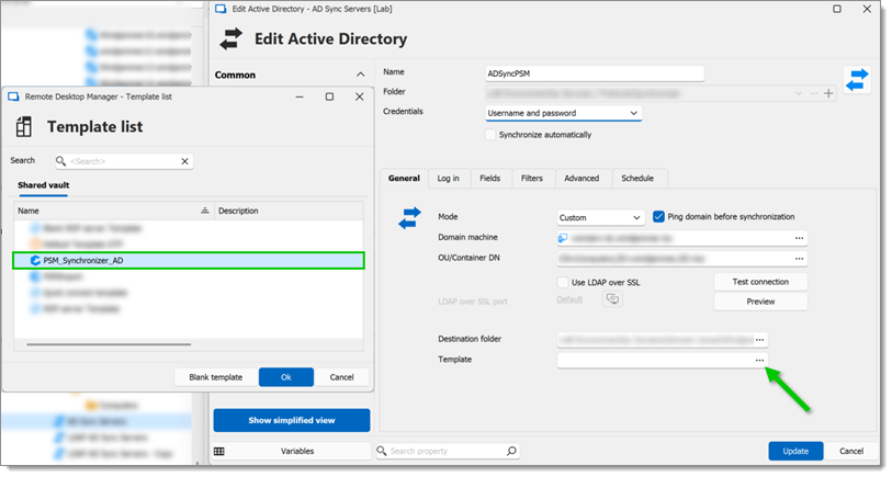 Setting the PSM Connection Template