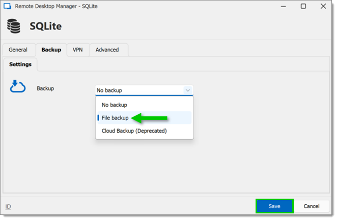 Creating a local backup file