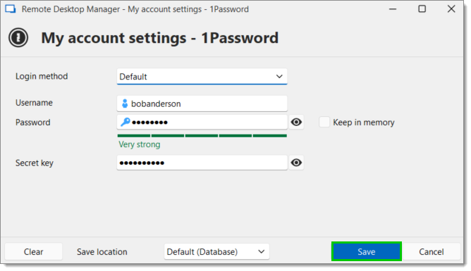 My account settings 1Password credentials