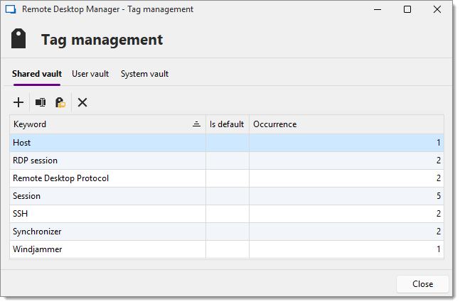 Tag management main window