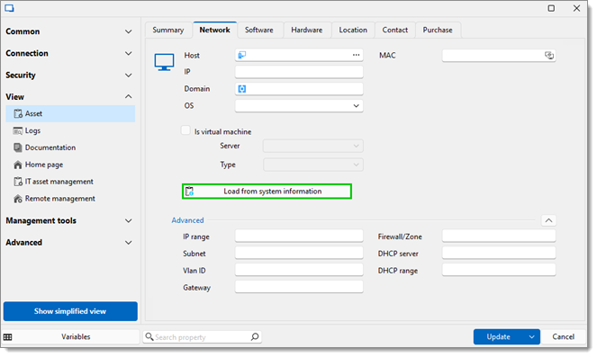 Load from system information button
