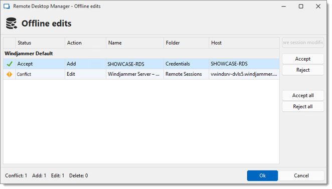 Offline edits window