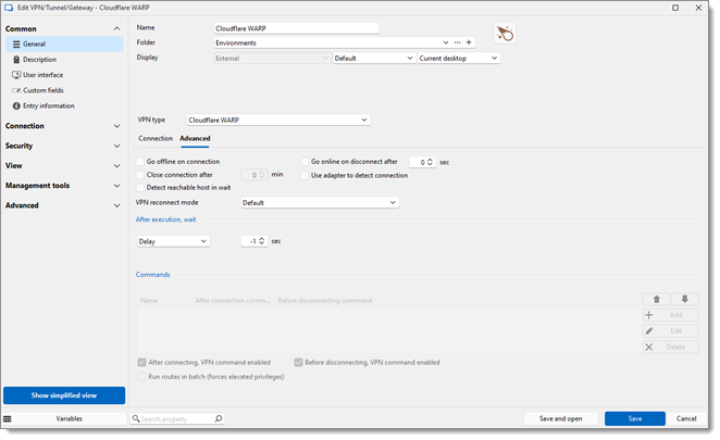 Cloudflare WARP Advanced settings