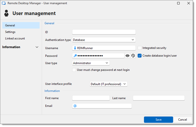 User configuration