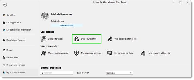 File – My account settings – Data source MFA