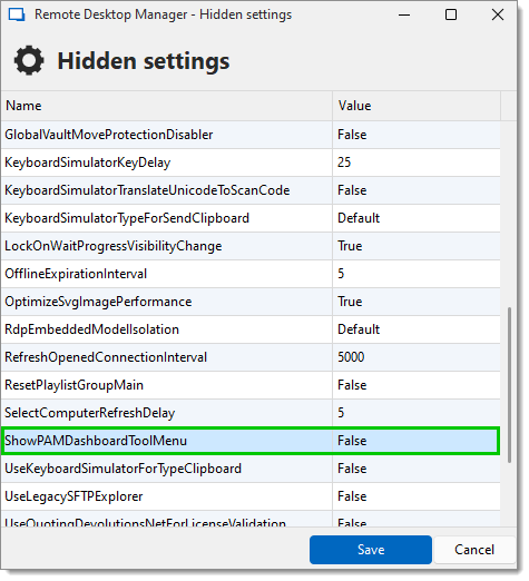 Hidden settings windows