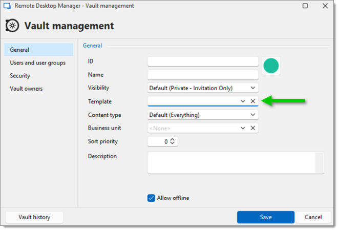 Choose existing template when creating a new vault