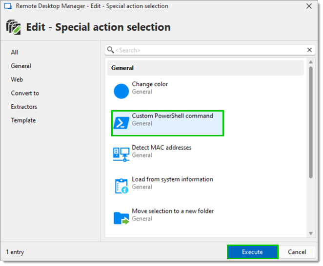 Edit – Special action selection