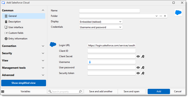 Salesforce Cloud dashboard entry settings