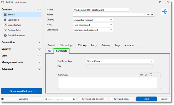 SSH port forward – SSH key – Certificate