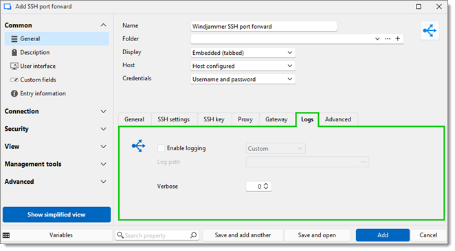 SSH port forward – Logs